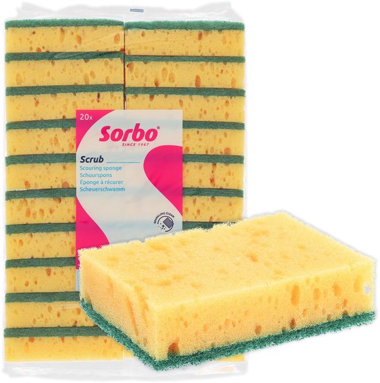Sorbo Schuurspons Extra Sterk - 20 Stuks - Schoonmaakspons voor Vet, Vuil en Kalkaanslag - Geel