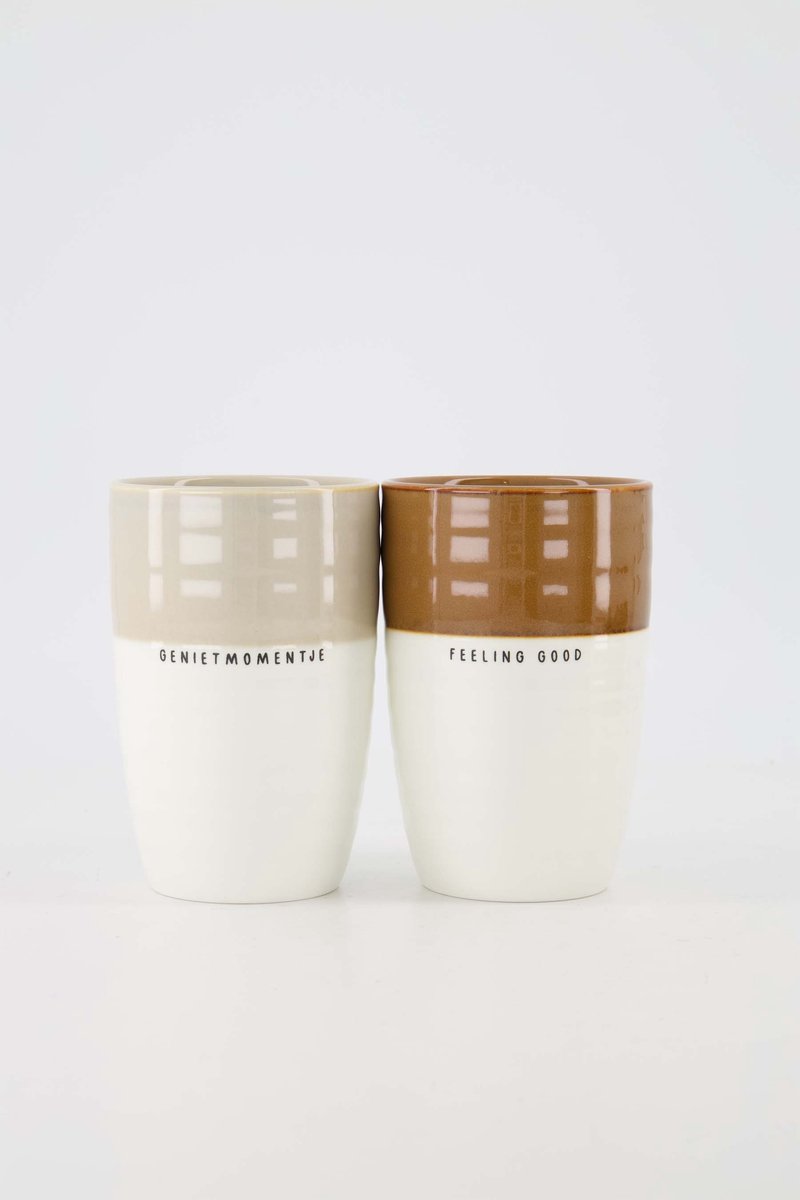 Zusss Cadeauset Mok L Feeling Good En Mok L Genietmomentje - Verjaardag - Cadeau Keramiek Wit / Bruin