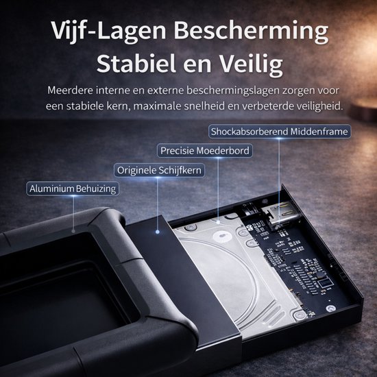 DM Externe harde schijf 500GB - USB-C - Stootvaste HDD voor professioneel gebruik - Zwart van Merkloos — afbeelding 4