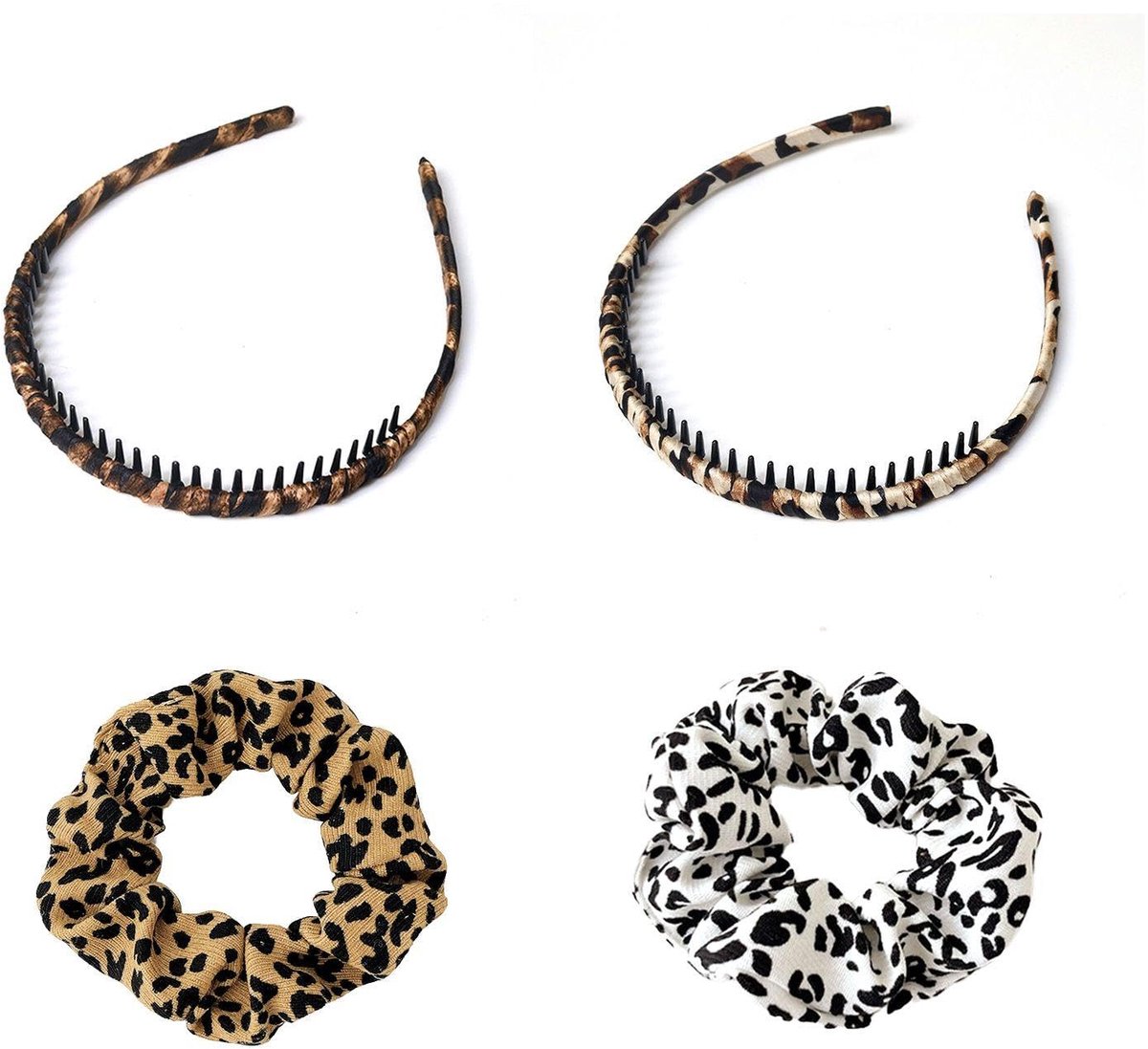 Haaraccessoires Set - Retro Luipaardpatroon - 4 Stuks Haarbanden en Haarstrikken