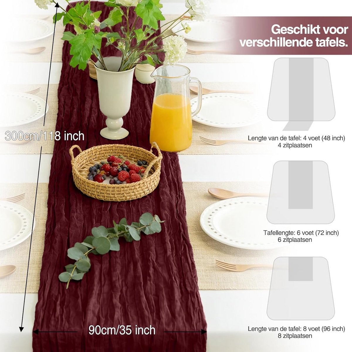 Boho Kaasdoek Tafelloper 300x90 CM voor Feesten en Decoratie