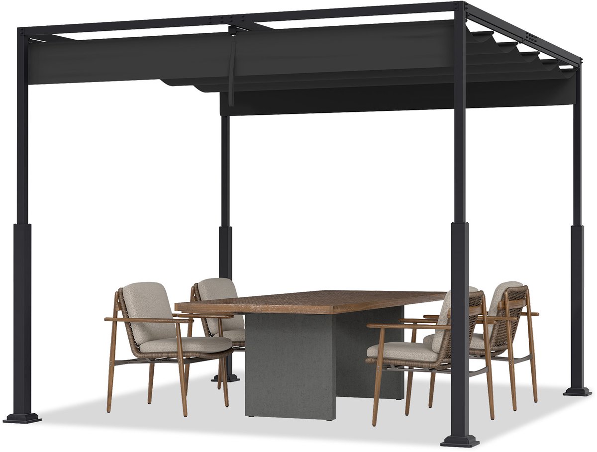 ACXIN Pergola - Metalen Pergola - Waterdicht & Winterbestendig - 3x3 m - Schuifdak & Zonbescherming - Zwart