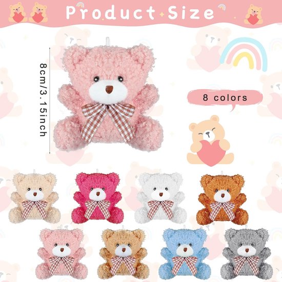 24 Stuks Mini Pluche Beren (8cm) - Kleine Knuffel Dieren voor Sleutelhangers, Feestartikelen en Cadeautjes van Merkloos — afbeelding 2