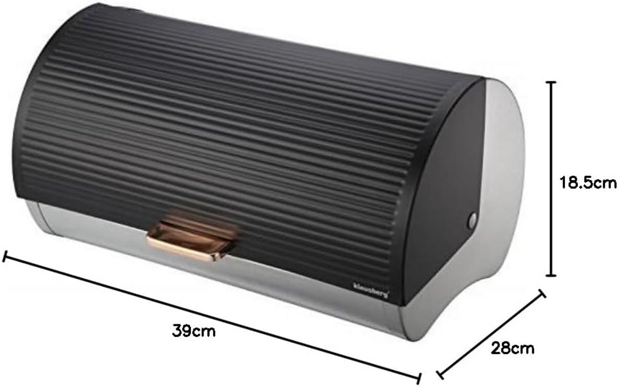 Grote Broodtrommel RVS Zwart - Broodbak voor Brood en Broodjes - Modern Design