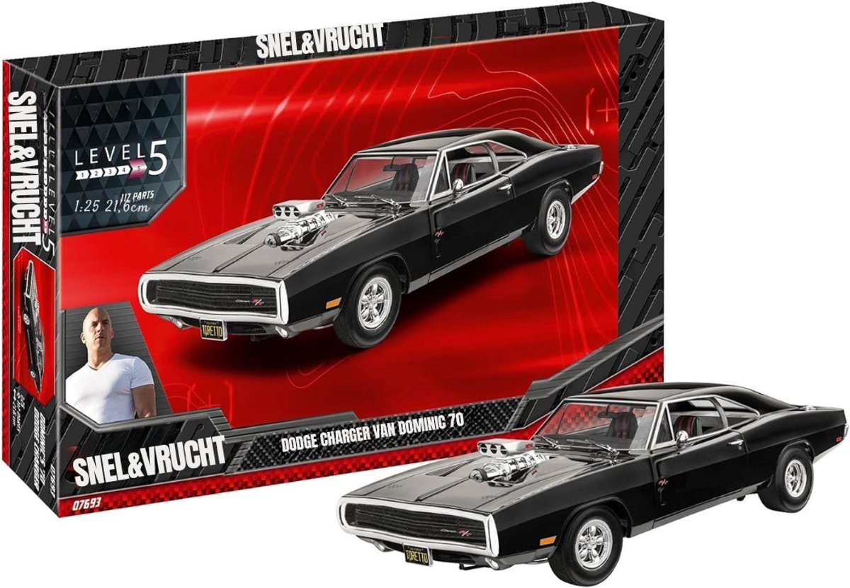 Zylo® Modelbouw Auto - Modelbouw Auto Bouwpakket - Modelbouwpakket - Dominics 1970 Dodge Charger - 21x8x6cm - Zwart