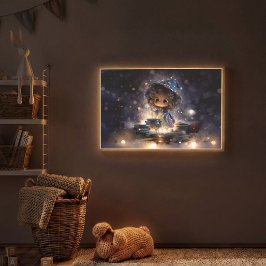 Nachtlampje 100x70 cm - Kinder lamp - Meisje - Toveren - Sterren - Paars - Tafellamp kinderkamer draadloos - Slaapkamer lampje - Bedlamp kinderen - Kinderlampje - Wandlamp babykamer - Nachtlampjes van Merkloos — afbeelding 2