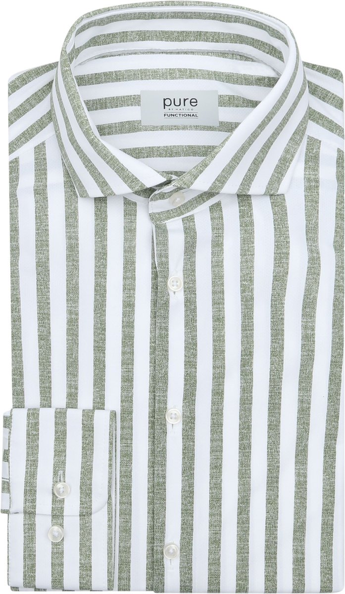 Pure Shirt Linen Optics Streep Groen - Maat 41 - Heren - Overhemden Casual