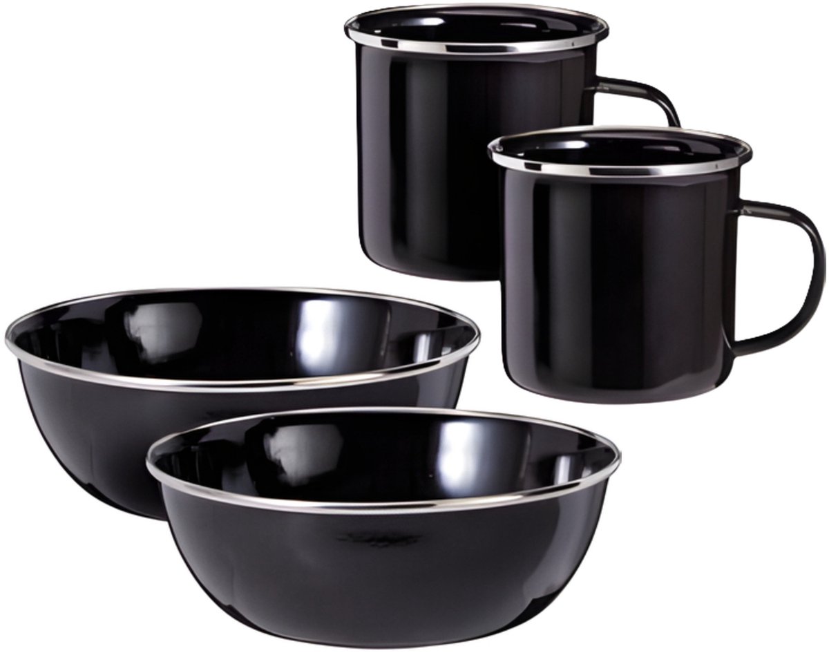 Redcliffs Outdoor servies - 4 delig - zwart - emaille - kamperen/outdoor