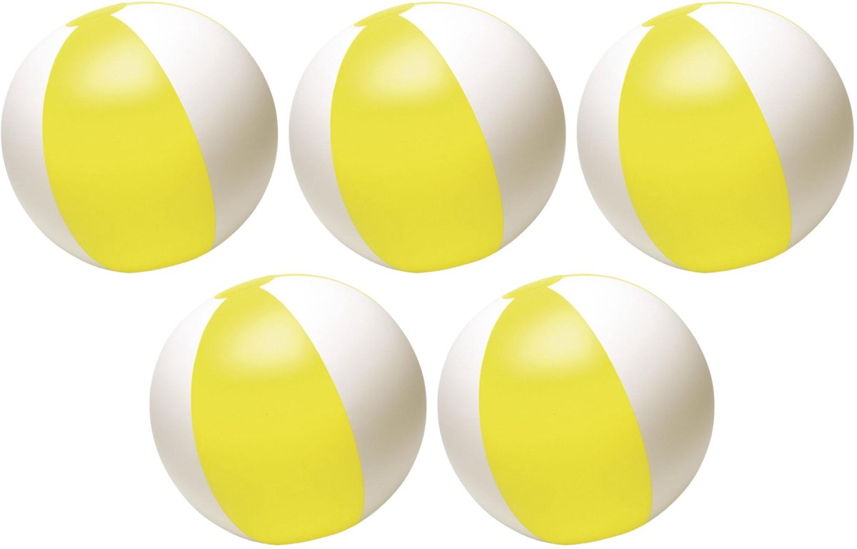 Impression Strandbal - 5x - opblaasbaar - geel/wit - D26 cm -