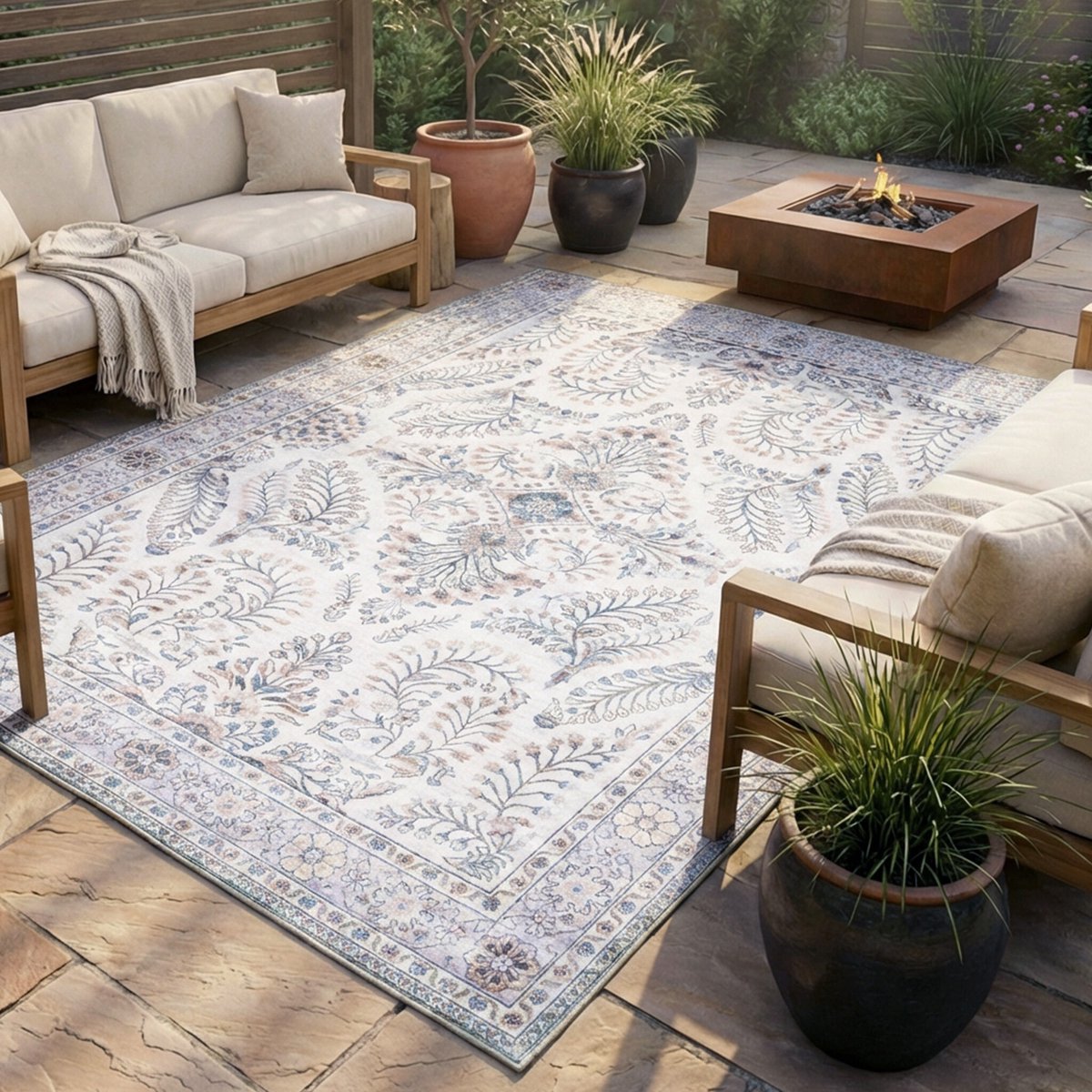 Fraai Vintage buitenkleed - Santo Flora Wit - 200x290cm