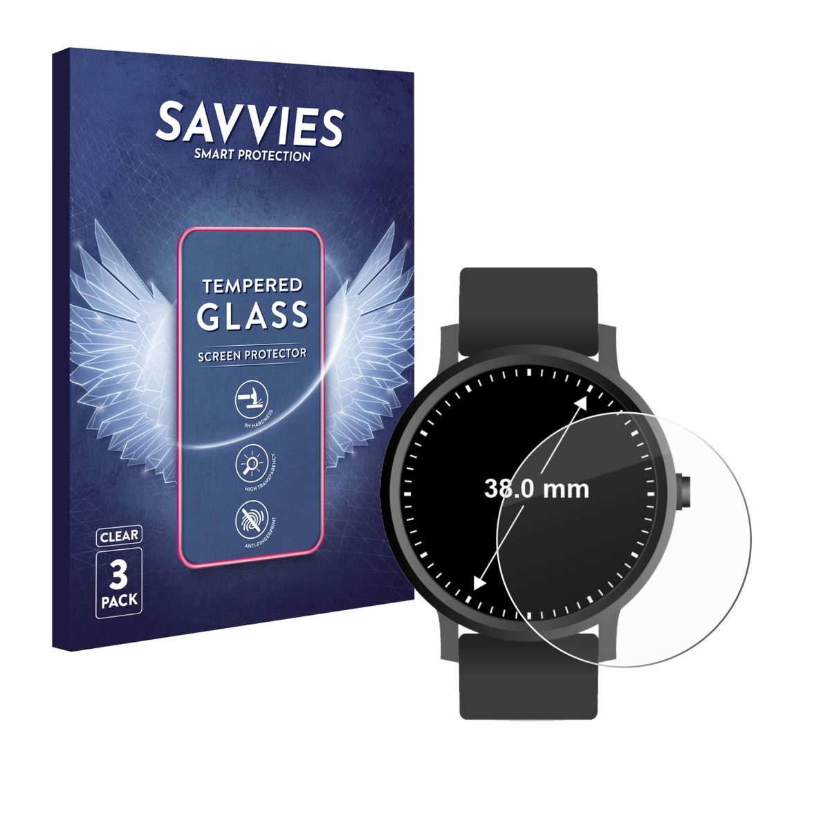 Savvies - Glas Screenprotector Voor Horloges (Rond, ø, 38 Mm) - Gehard Beschermglas 9H 3 Stuks