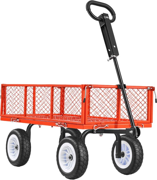 VEVOR Opvouwbare Wagen, 408,2 Kg Laadvermogen, Tuinwagen met PU-Banden, Handkar met Verstelbare Handgreep, Afneembare Zijpanelen, Transportwagen voor Bevestiging Aan ATV Of Tractor, Rood — afbeelding 2