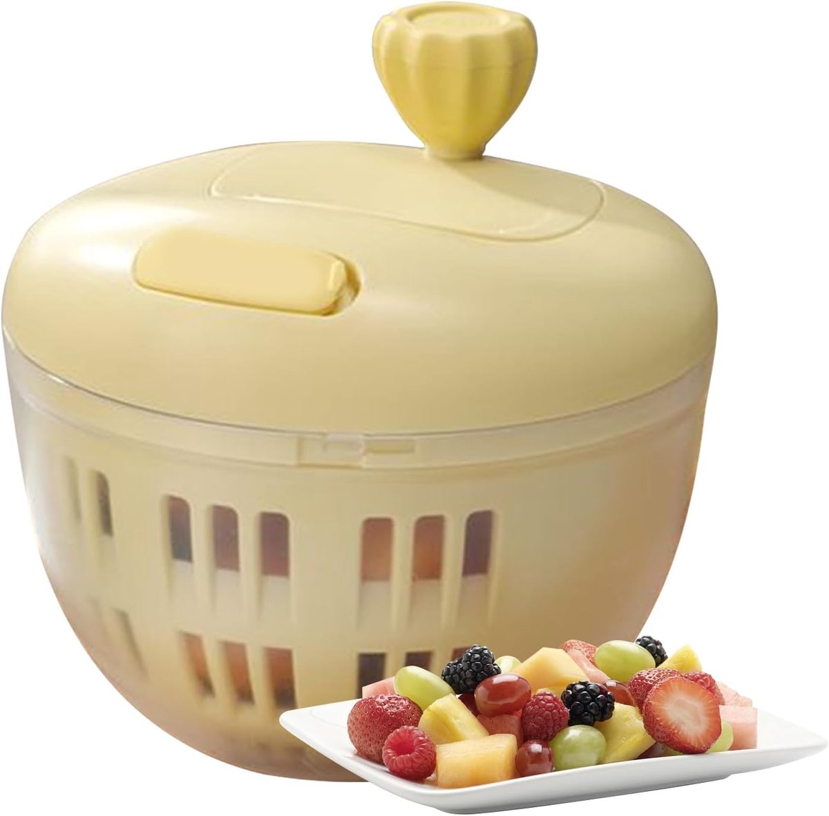 Groentespinner - Saladedroger - Buiten koken - Antislipbasis - Compact 14cm - Geel