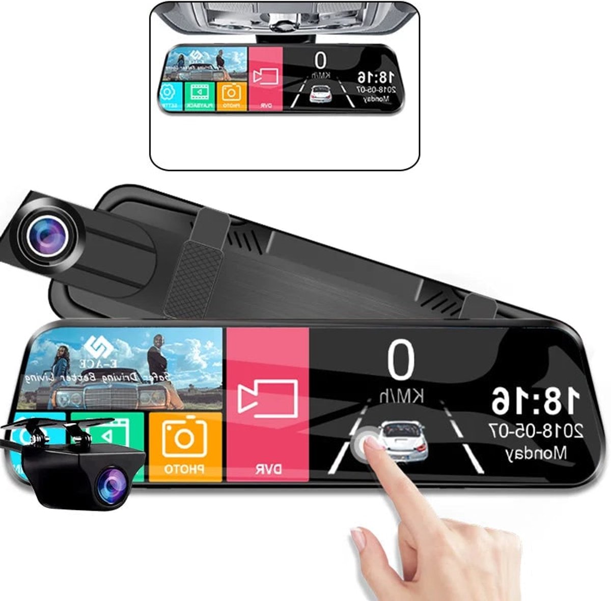 Dashcam voor Auto - 10 Inch Touchscreen Spiegelcamera - 1080P AHD Dashcam met Nachtzicht - G-Sensor - Parkeermodus - Groothoek 170° - Zwart