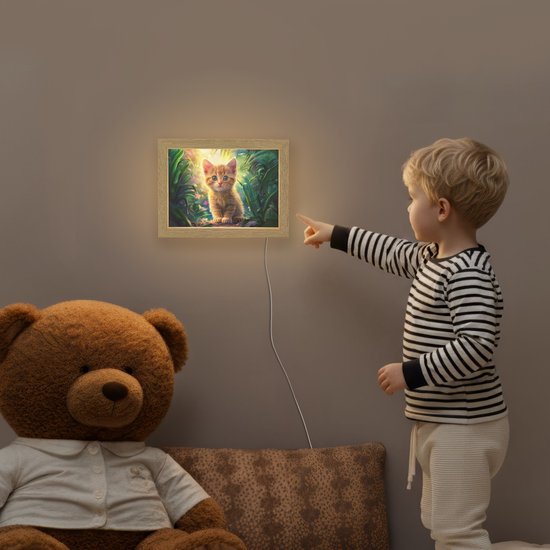 Nachtlampje 20x15 cm - Kinder lampje - Kat - Huisdier - Natuur - Tafellamp kinderkamer - Slaapkamer lamp - Bedlamp kinderen - Kinderlampje stopcontact - Wandlamp babykamer - Nachtlampjes van Merkloos — afbeelding 5
