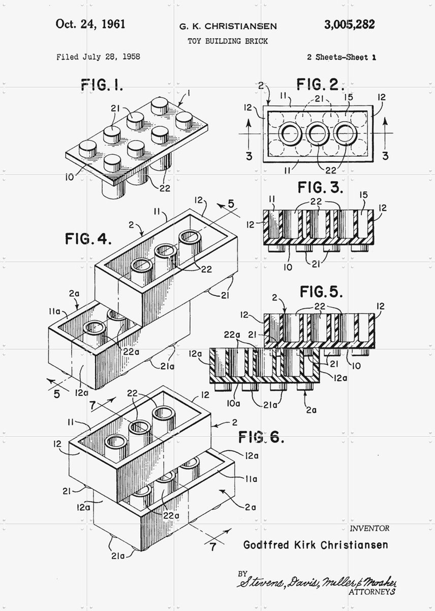 IXXI Lego Print Black & White, Florent Bodart - 100 x 140 cm - Gratis ophangtool - Grote wanddecoratie en posters - Illustraties, Line art, Grafisch