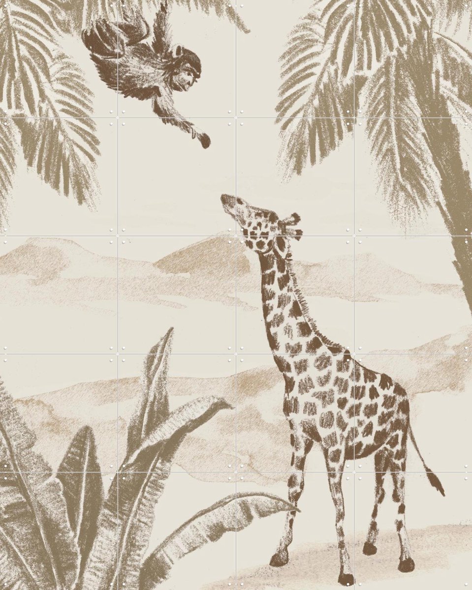 IXXI Vintage Jungle, Irene Jelier - 80 x 100 cm - Gratis ophangtool - Grote wanddecoratie en posters - Illustraties, Kinderkamer, Natuur, Kinderen