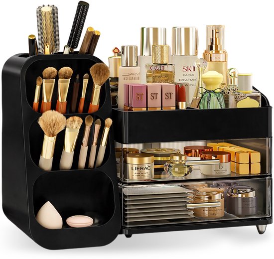 D' Lor Make-up Organizer – Luxe Cosmetica Opberger met Lades & Compartimenten – Voor Badkamer en Make-up Tafel - Voor Make-up, Skincare, Parfum en Penselen – Zwart