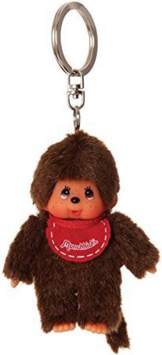 Pluche aap sleutelhanger met slabbetje, 10 cm knuffel hanger voor tas en rugzak