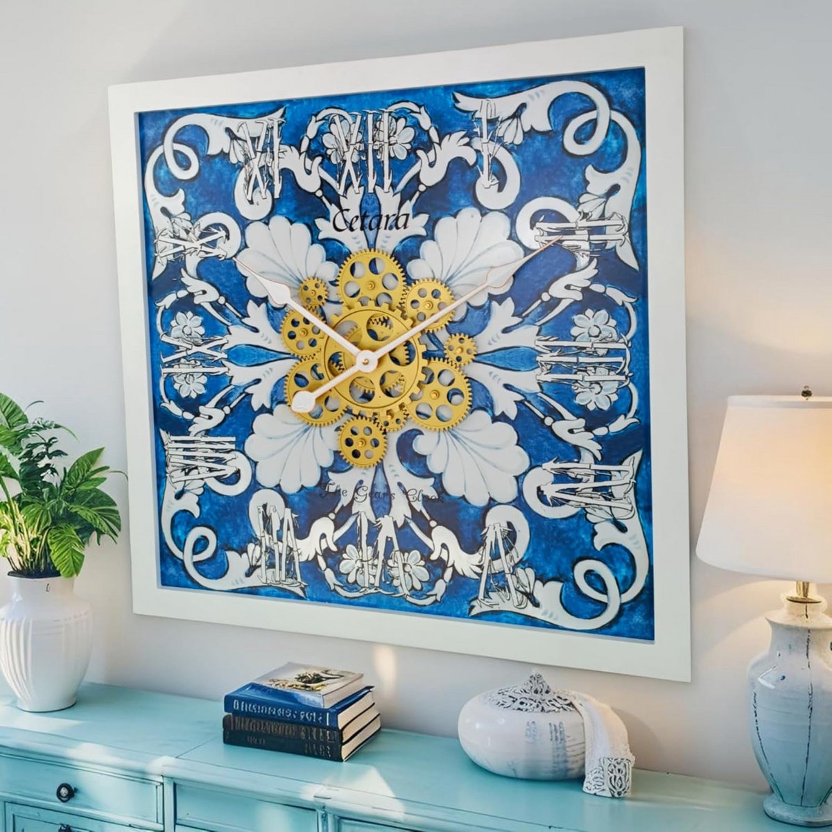 Wandklok met Bewegende Tandwielen Retro Industrieel Design