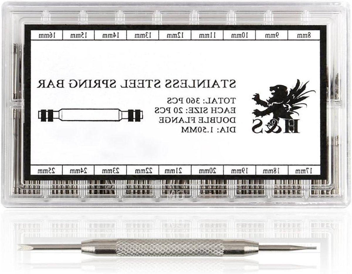 Allecto - Horlogeband Pin Verwijderingsset - Horloge Reparatie Gereedschap - Roestvrij Staal - Spring Bar Tool - 360 stuks - 8-25mm - Zilver - Klassiek - Geschikt voor Diverse Horloges - Veerstaaf Tool Kit
