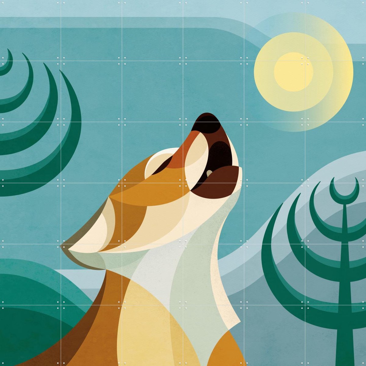IXXI Wolf, Elke Uijtewaal - 120 x 120 cm - Gratis ophangtool - Grote wanddecoratie en posters - Kleurrijk, Digitale Kunst, Geometrische Kunst