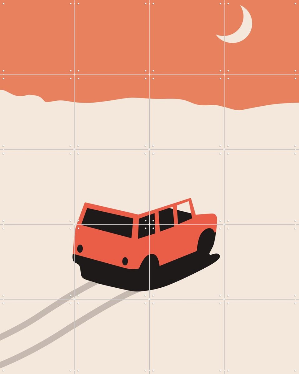 IXXI Red Car in Desert, Florent Bodart - 80 x 100 cm - Gratis ophangtool - Grote wanddecoratie en posters - Illustraties, Geometrische Kunst, Grafisch