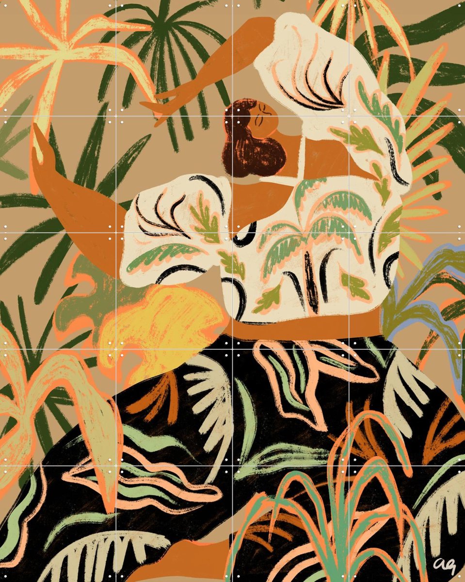 IXXI Nature Embrace, Arty Guava - 80 x 100 cm - Gratis ophangtool - Grote wanddecoratie en posters - Digitale Kunst, Illustraties, Kleurrijk, Speels