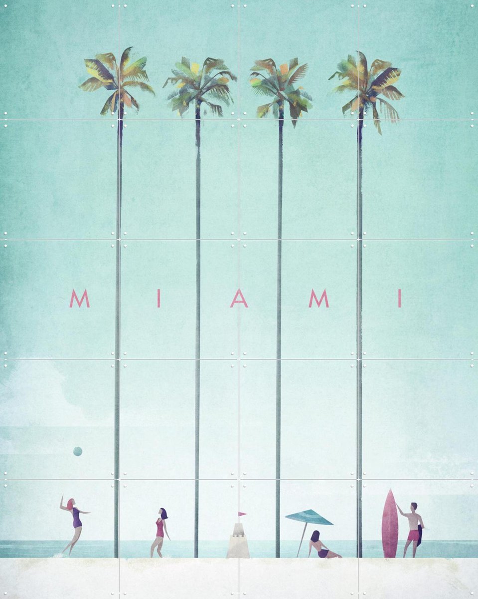 IXXI Miami, Henry Rivers - 80 x 100 cm - Gratis ophangtool - Grote wanddecoratie en posters - Typografie, Vintage, Illustraties, Minimalisme