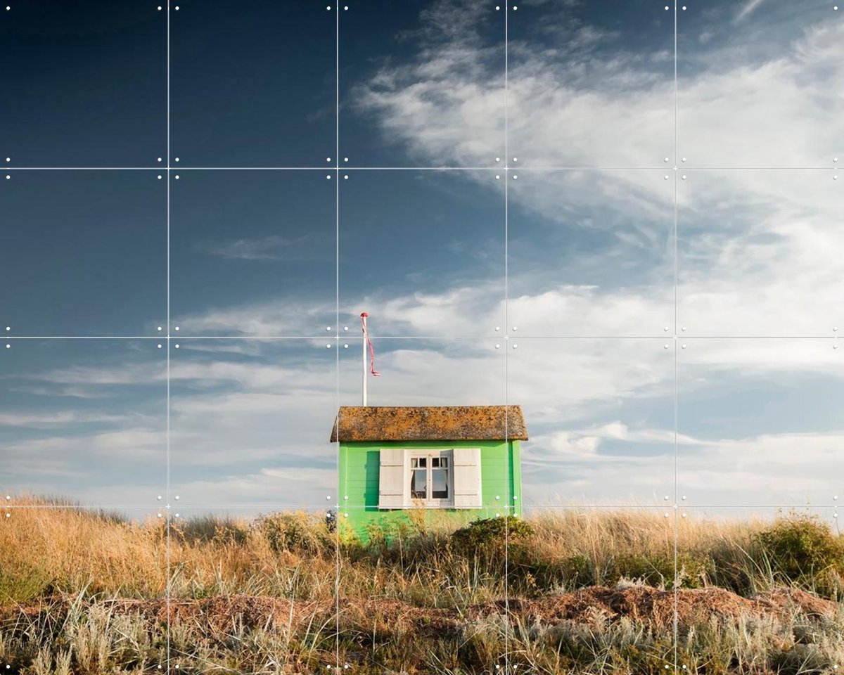 IXXI Denmark Aero Marstal Green Beachhouse, Claire Droppert - 100 x 80 cm - Gratis ophangtool - Grote wanddecoratie en posters - Fotografie