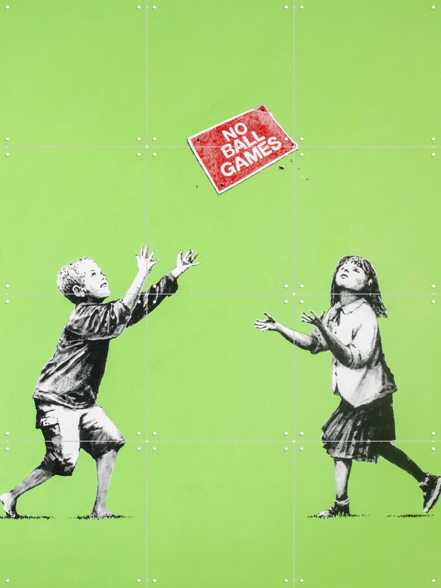 IXXI No Ball Games, Banksy - 60 x 80 cm - Gratis ophangtool - Grote wanddecoratie en posters - Pop art, Street art, Kleurrijk, Speels, Illustraties