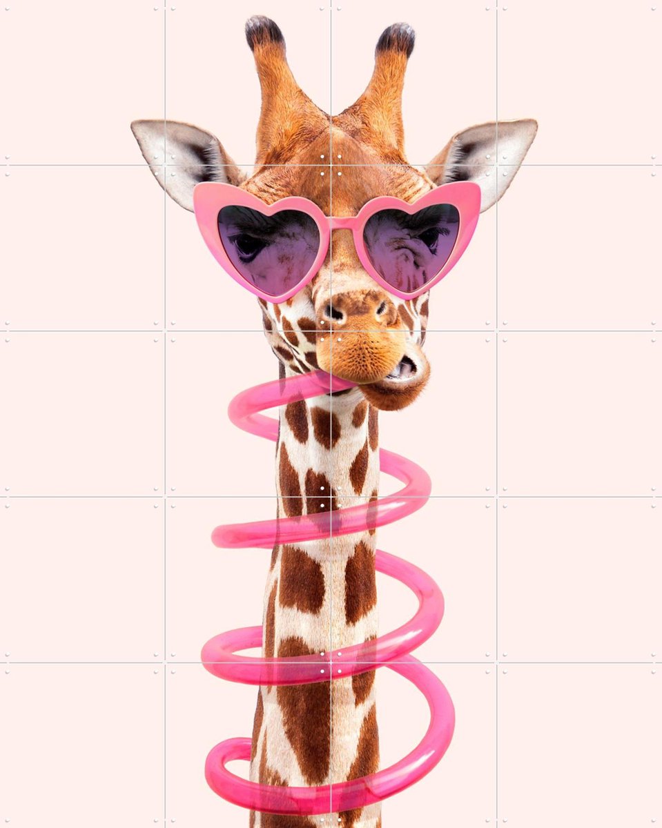 IXXI Thirsty Giraffe, Paul Fuentes - 80 x 100 cm - Gratis ophangtool - Grote wanddecoratie en posters - Grafisch Ontwerp, Fantasierijk, Kleurrijk