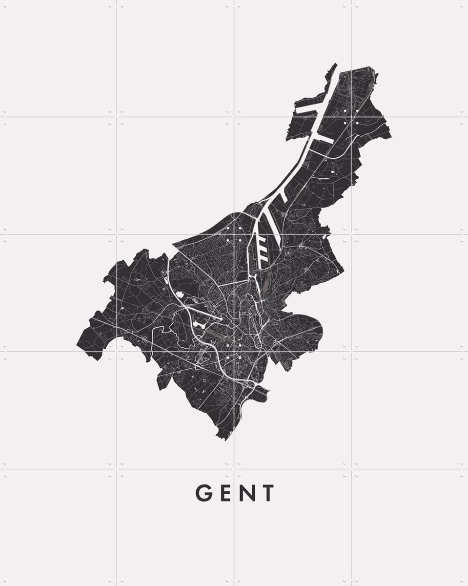 IXXI Gent City Map, Kunst in Kaart - 80 x 100 cm - Gratis ophangtool - Grote wanddecoratie en posters - Grafisch Ontwerp, Line art, Abstract