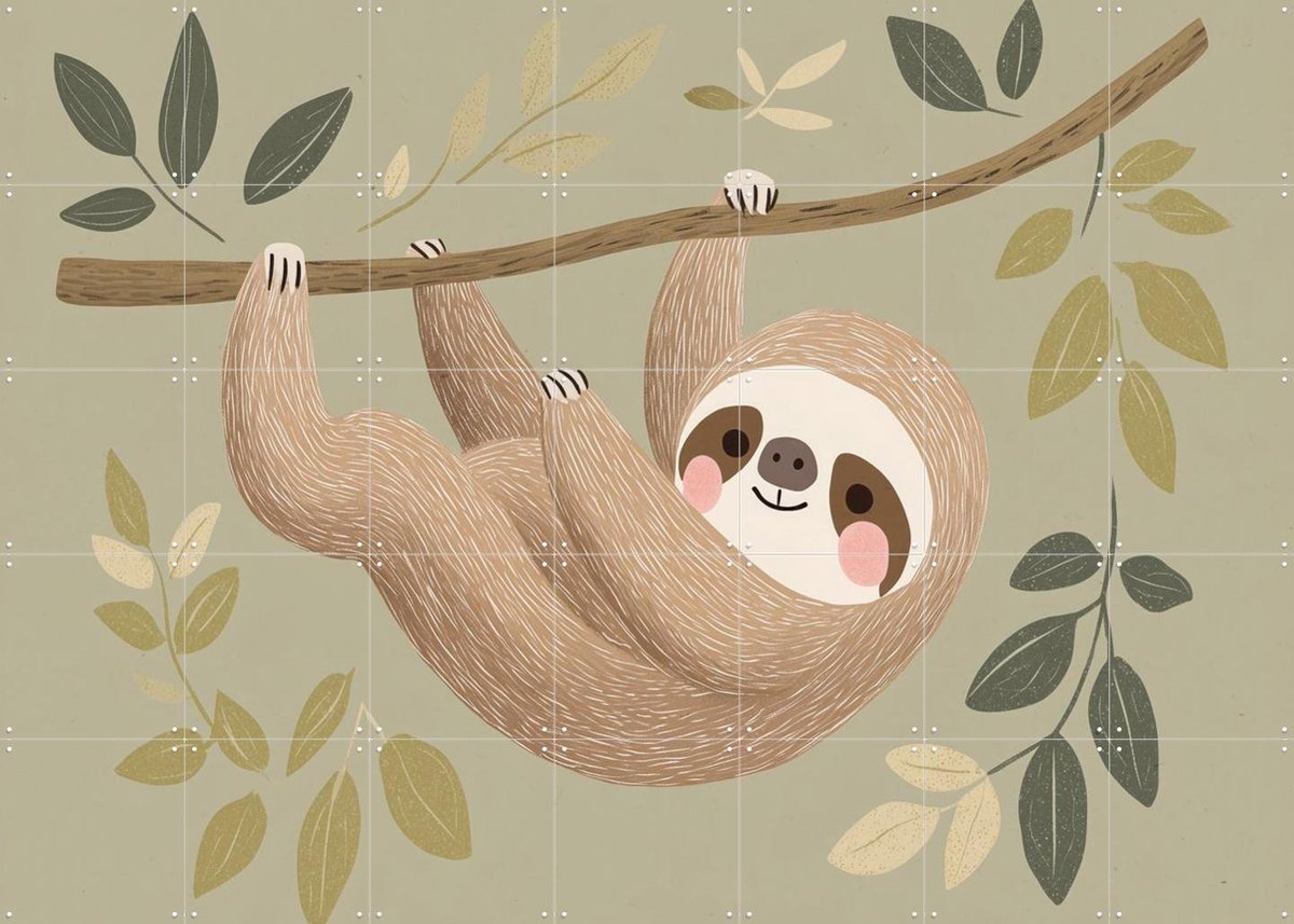 IXXI Cutesloth, Treechild & Various - 140 x 100 cm - Gratis ophangtool - Grote wanddecoratie en posters - Fantasierijk, Cartoonesk, Speels