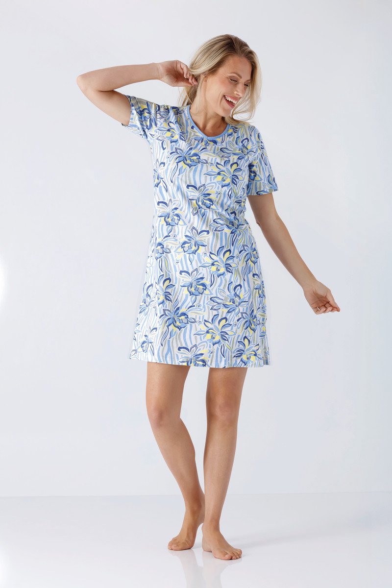 Hajo bloemen nachthemd blauw - Blauw - Maat - 52/54