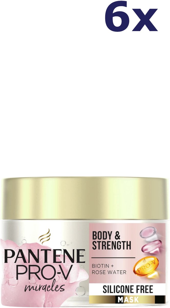 6x Pantene Masker - 160ml - miracles - body & strenght biotin+rose water