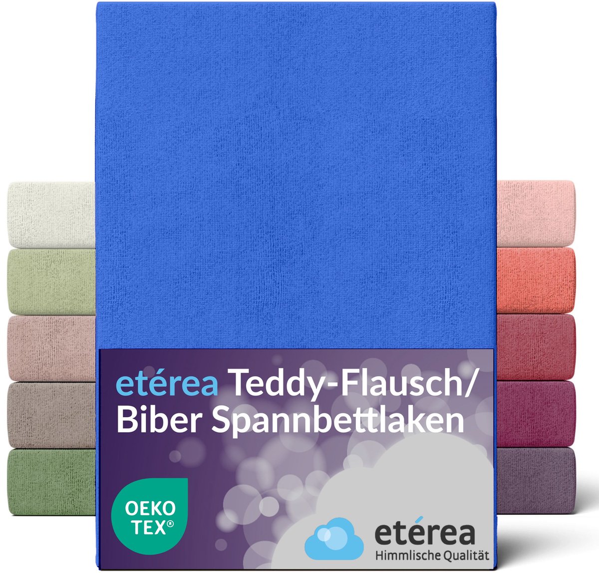 etérea Teddy pluizig Hoeslaken 140x200 - 160x200 cm - 80% Katoen 20% Polyester - Blauw