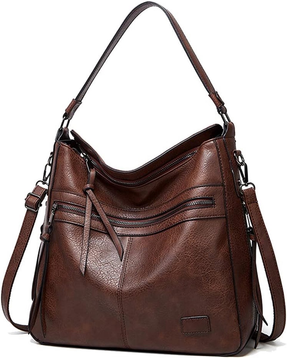Elegante Dames Hobo Tas Schoudertas van PU Leer Vintage Stijl Handtas met Hendel