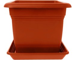 XXL Bloempot Terracotta Look 48x48 cm Groot voor Buiten met Schotel - Voor Olijfbomen en Citrusplanten
