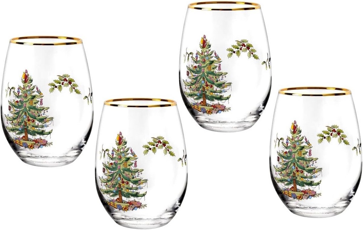 Set van 4 Steelloze Wijnglazen 560 ml - Kerstboom Design