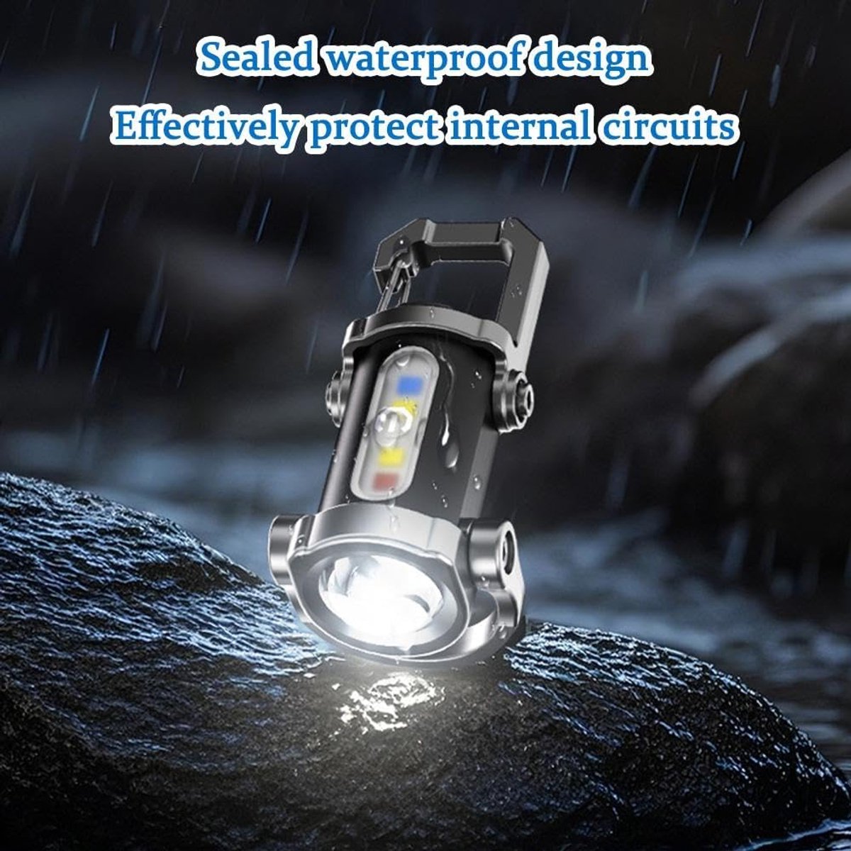 Mini Sleutelhanger Zaklamp Oplaadbaar (600mAh) - 7 Lichtstanden (Rood/Blauw) - Voor Kamperen, Hondenuitlaat, Auto & Noodgeval - EDC Werklamp - USB-C - Waterdicht — cadeau in Sport & Outdoor - foto 2