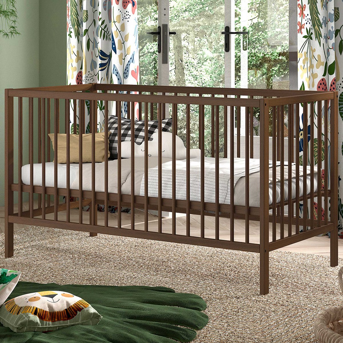 Vipack Peuterbed Dino - Beukenhout - 70x140cm - Walnootkleur - Vipack - Peuterbed - Bruin - Hout Eenpersoons Normaal Bed
