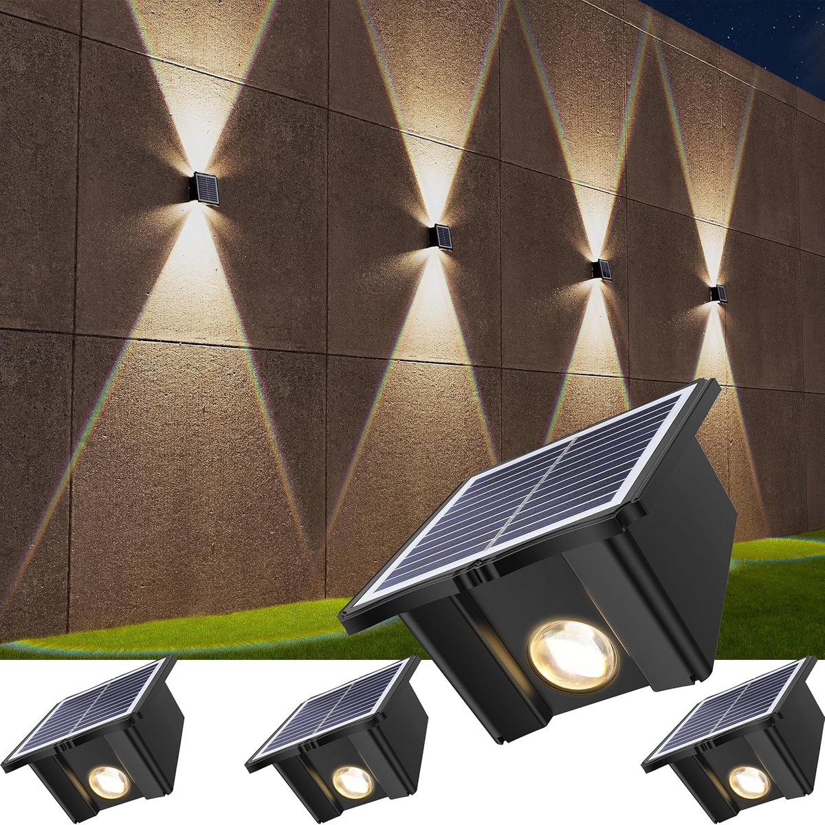 Set van 4 Solar Buiten Wandlampen Op en Neer Licht, Warm en Koel Wit