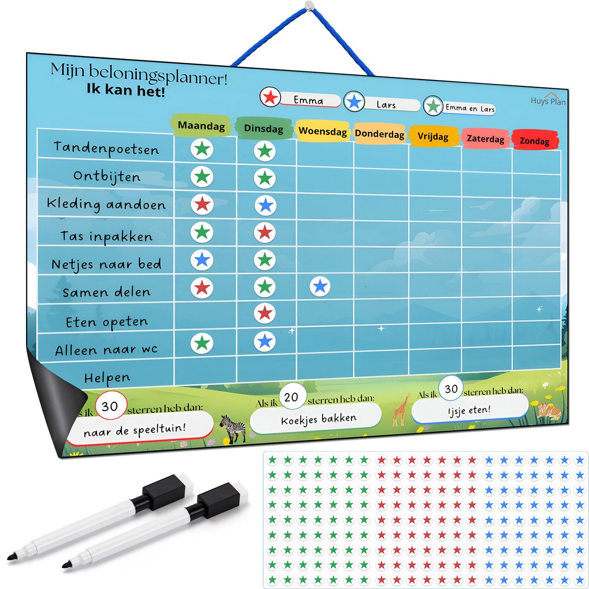 Huysplan® - Beloningssysteem - Kind beloningsplanner - Beloningsbord - Magnetische planner - Koelkast - Whiteboard