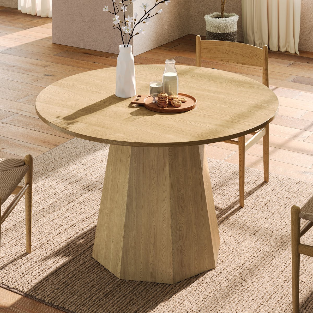 PHOEBE CAT Ronde Eettafel - Diameter 120 cm - Geschikt voor 4 personen - Eikenhouten afwerking