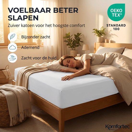Komfortec Jersey Stretch Hoeslaken 140x200 cm - 23cm Matrasdikte- Rondom Elastiek - 100% Katoen - Wit