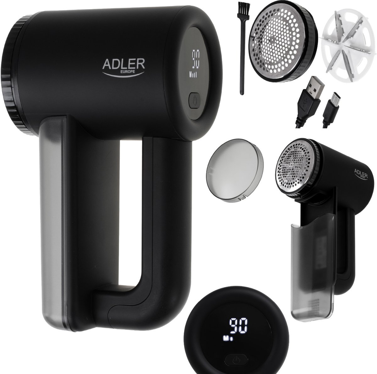 Adler - Kledingontpluizer - Kleding scheerapparaat - LCD-display - 3 snelheden - Zwart - AD 9617