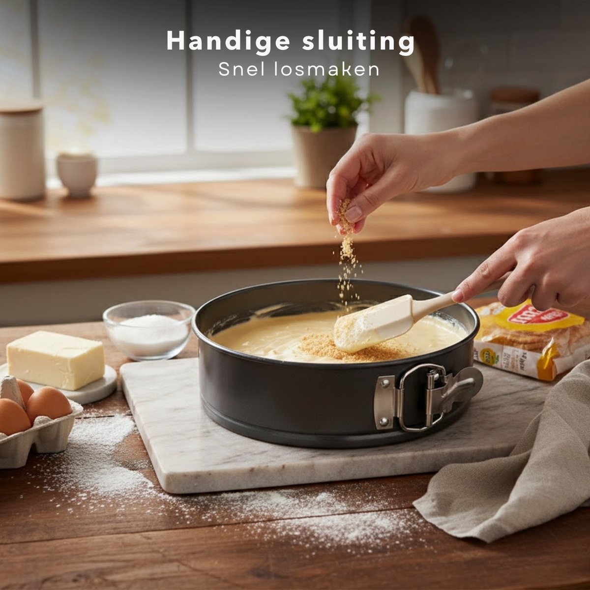 Cheqo® Springvorm - Springvorm Bakvorm - Springvorm Taartvorm - Ronde Springvorm - Ronde Taartvorm - Taartvorm - Bakvorm Rond - Bakblik Rond - Cakevorm - Quichevorm - Springvorm Anti Aanbak - Zwarte Springvorm – foto 5