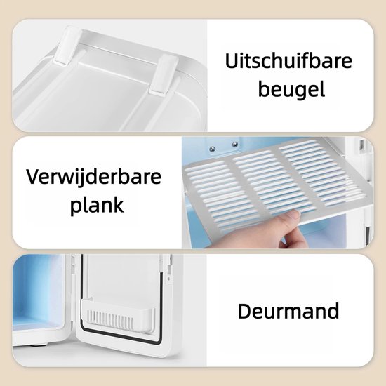 Puluomis Mini koelkast - 4L - Skincare Fridge - LED-verlichting - Make-up Koelkast - DC 12/24V & AC 220-240V - Koelen & Verwarmen - Wit van Merkloos — afbeelding 3