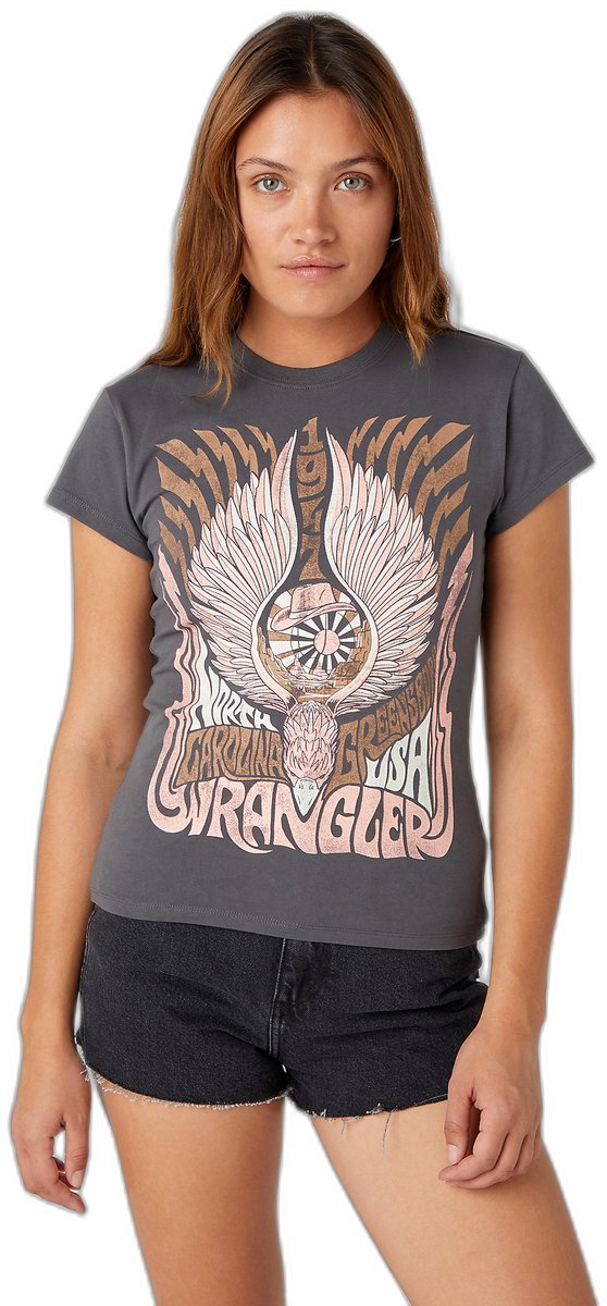 Dames-T-shirt Wrangler Shrunken Band Grijs